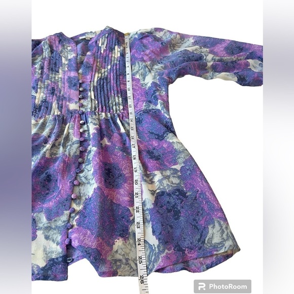Joie purple floral 100% silk 3/4 sleeve button front top blouse size XS - Picture 12 of 13